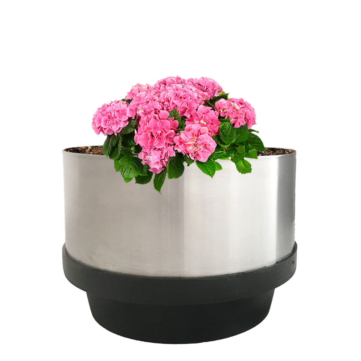 Maceta cilíndrica de acero inoxidable de 23 cm de diámetro para exterior