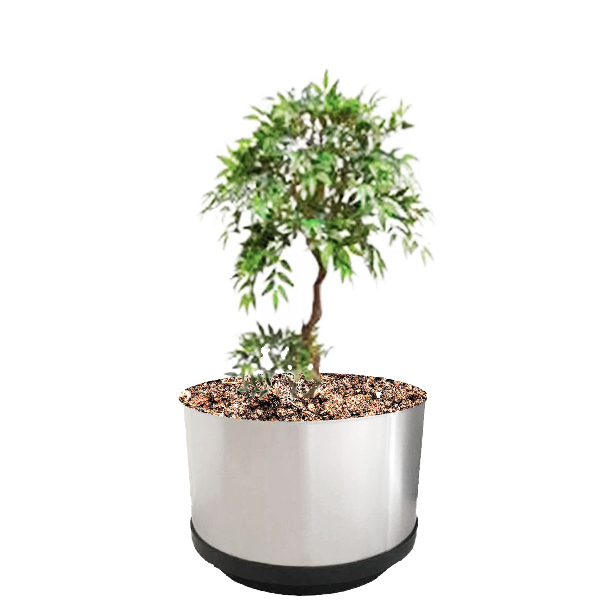 Maceta cilíndrica de acero inoxidable de 29 cm de diámetro para exterior