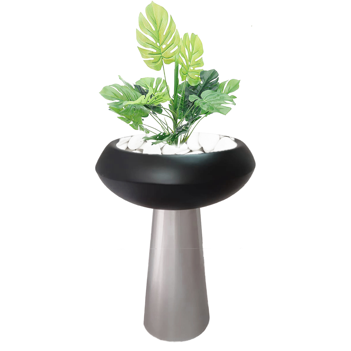 Maceta cónica chica de acero inoxidable de 60 cm de alto para exterior