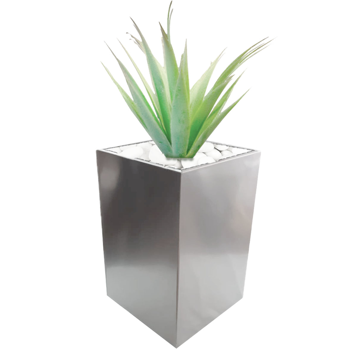 Maceta cubo mediana de acero inoxidable de 43 cm de alto con ruedas para exterior