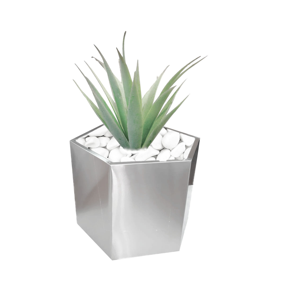 Maceta hexagonal chica de acero inoxidable de 32 cm de alto para exterior