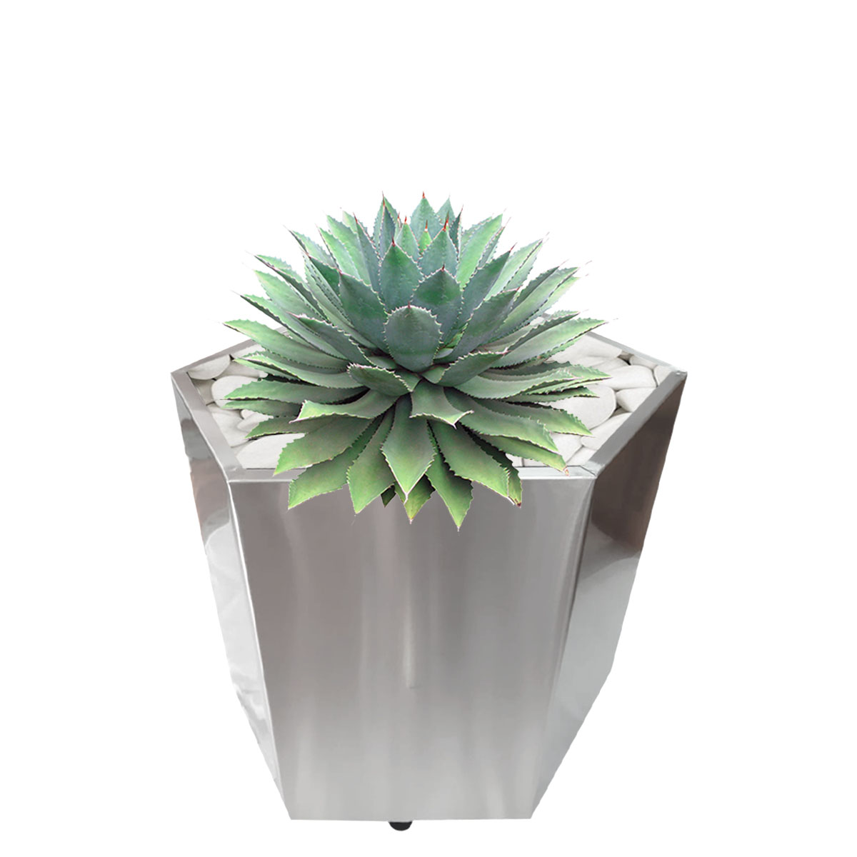 Maceta hexagonal mediana de acero inoxidable de 42 cm de alto para exterior