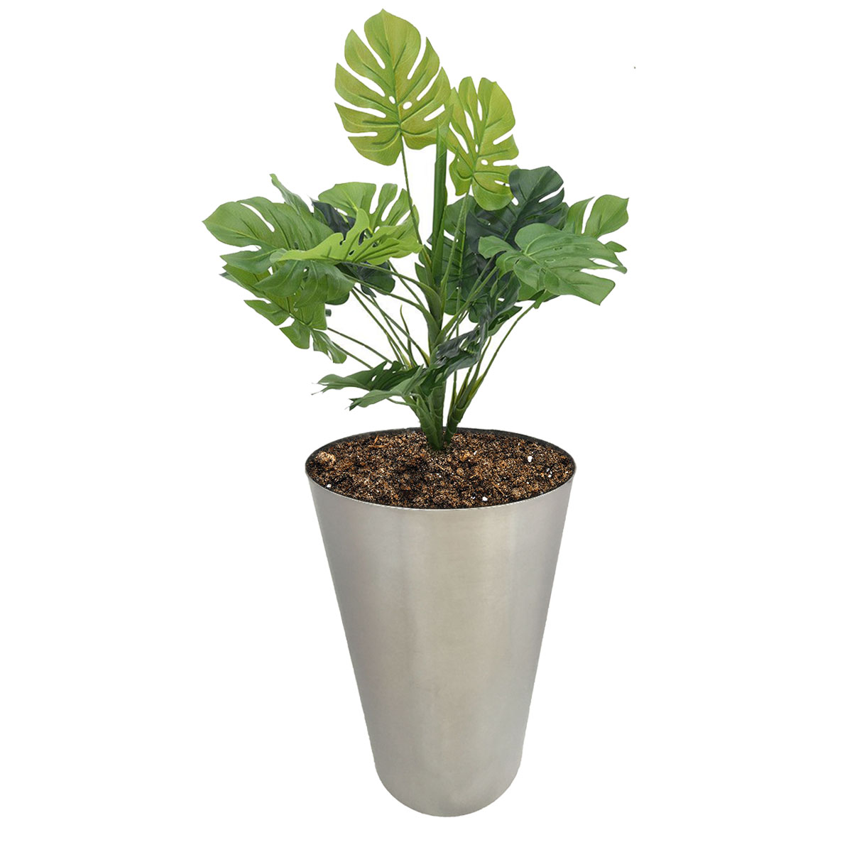 Maceta cilíndrica modelo Sidney grande de acero inoxidable de 60 cm de alto para exterior