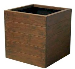 Maceta cajón cuadrado de fibra de vidrio imitación madera para exterior