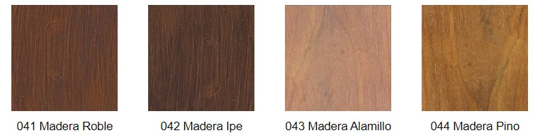 Paleta de colores disponibles para acabado imitación madera en fibra de vidrio