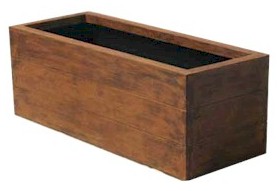 Maceta rectangular de tablas de fibra de vidrio imitación madera para exterior