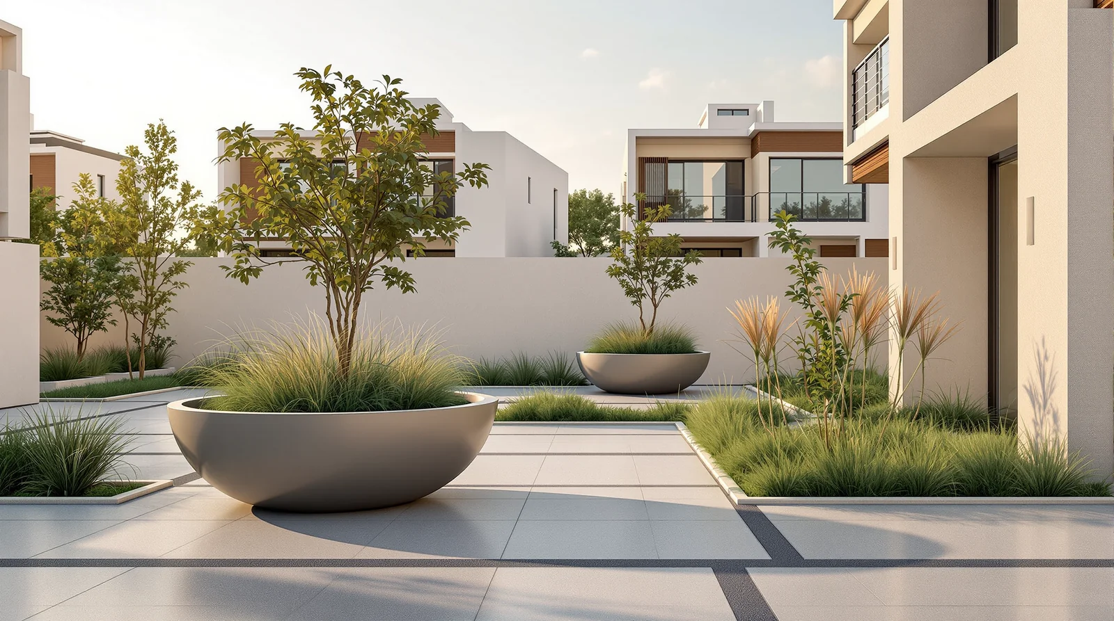 Bowls achatados de polietileno HD en área común residencial